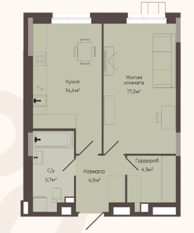 . Вариант № 123091, 0, площадь - 46.4 квм, цена 7192000 рублей