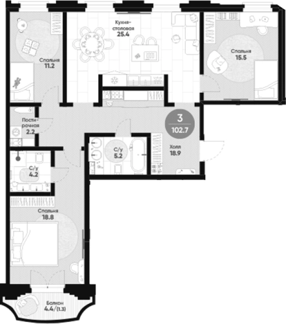 . Вариант № 6868923, 0, площадь - 101.4 квм, цена 90785665 рублей