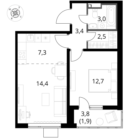 Купить двухкомнатную квартиру в новостройках у метро Битца в Видном. Вариант № 9949668, 0, площадь -  квм, цена 14188280 рублей