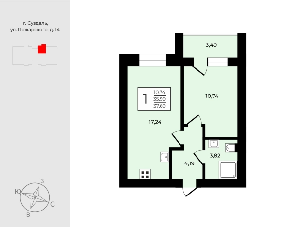 Купить однокомнатную квартиру в новостройках в Владимирской области. Вариант № 7711461, 1, площадь -  квм, цена 7161100 рублей