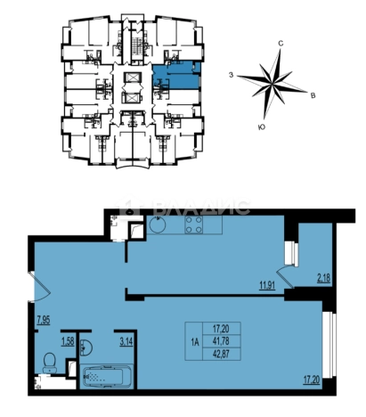 Купить однокомнатную квартиру на улице Всесвятская в Владимире. Вариант № 105391, 1, площадь -  квм, цена 4415610 рублей
