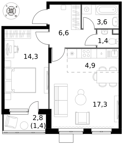 Купить двухкомнатную квартиру у метро Домодедовская в Видном. Вариант № 9952885, 0, площадь -  квм, цена 14736150 рублей