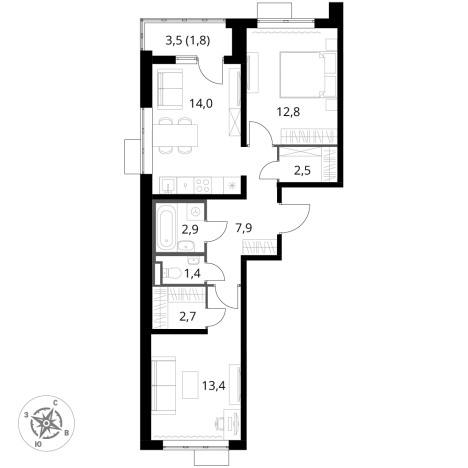 Купить двухкомнатную квартиру у метро Домодедовская в Видном. Вариант № 9905772, 0, площадь -  квм, цена 17618040 рублей