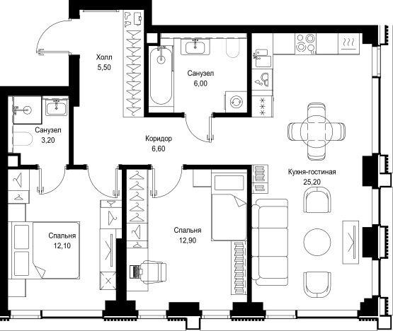 Купить двухкомнатную квартиру у метро Тушинская в Москве. Вариант № 10443646, 0, площадь -  квм, цена 32675500 рублей