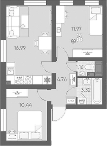 Купить трехкомнатную квартиру у метро Автово в Санкт-Петербурге. Вариант № 6889168, 0, площадь -  квм, цена 15300295 рублей