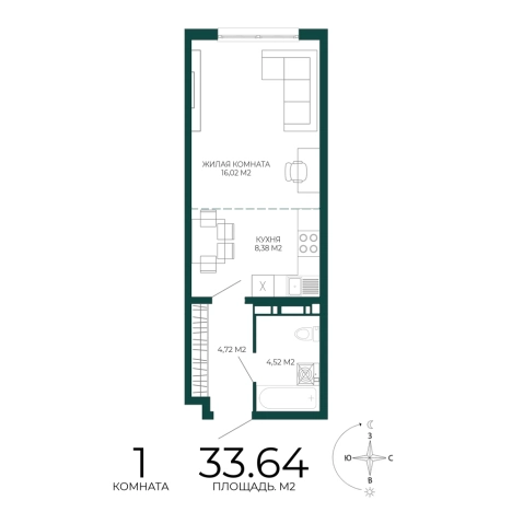 Купить однокомнатную квартиру в Микрорайоне Пенза-2, Железнодорожный район в Пензе. Вариант № 5388735, 0, площадь -  квм, цена 3094880 рублей