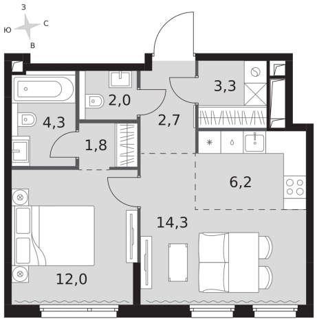 Купить двухкомнатную квартиру в ЖК Sydney City в Москве. Вариант № 9507179, 0, площадь -  квм, цена 36888560 рублей