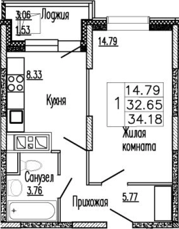 Купить однокомнатную квартиру в Хотькове. Вариант № 139599, 0, площадь - квм, цена 5024460 рублей