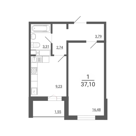 Купить однокомнатную квартиру в Магнитогорске. Вариант № 3763590, 3, площадь - квм, цена 3672900 рублей