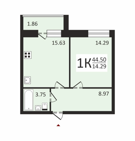 Купить однокомнатную квартиру на улице Школьная в Калужской области. Вариант № 1158, 0, площадь -  квм, цена 2759000 рублей