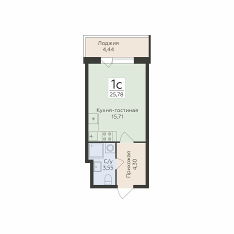 . Вариант № 147379, 0, площадь - 25.78 квм, цена 4235654 рублей