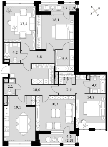 Купить многокомнатную квартиру на вторичке в районе Измайлово в Москве. Вариант № 9501795, 0, площадь -  квм, цена 90500184 рублей