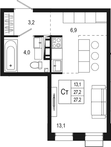 Купить Студию в Микрорайоне Климовск, Подольск в Подольске. Вариант № 120383, 0, площадь -  квм, цена 6783548 рублей