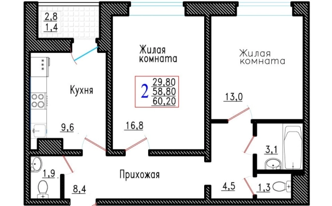 Купить двухкомнатную квартиру в ЖК Дом Энергетика в Воронеже. Вариант № 86117, 0, площадь -  квм, цена 4805800 рублей