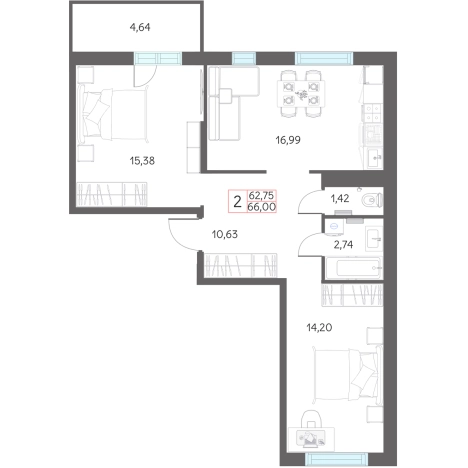 Купить двухкомнатную квартиру в новостройках в Тобольске. Вариант № 159558, 0, площадь -  квм, цена 6450000 рублей