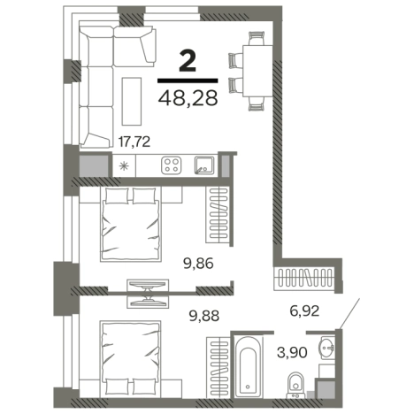 Купить квартиру в новостройках на улице Птицеводов в Рязани. Вариант № 678698, 2, площадь -  квм, цена 6609220 рублей