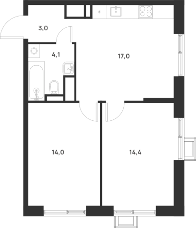 . Вариант № 10415218, 0, площадь - 52.5 квм, цена 21299845 рублей