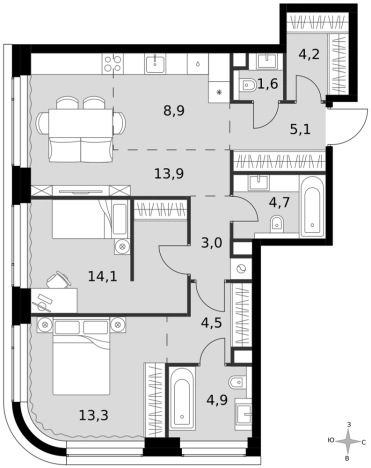 Купить трехкомнатную квартиру в районе Хорошёвский в Москве. Вариант № 9465577, 0, площадь -  квм, цена 60949080 рублей