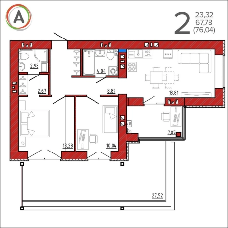Купить двухкомнатную квартиру на улице Шестакова в Калужской области. Вариант № 77864, 0, площадь - квм, цена 8636600 рублей