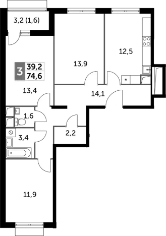 Купить трехкомнатную квартиру в ЖК Римский в Московской области. Вариант № 122391, 0, площадь -  квм, цена 16378428 рублей