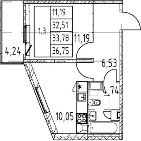 Купить однокомнатную квартиру у метро Девяткино в Мурине. Вариант № 7267377, 0, площадь -  квм, цена 6617888 рублей