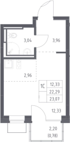 . Вариант № 123122, 0, площадь - 23.07 квм, цена 5834951 рублей
