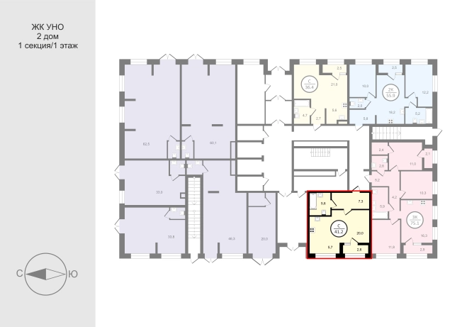 . Вариант № 543837, 1, площадь - 41.18 квм, цена 7412400 рублей