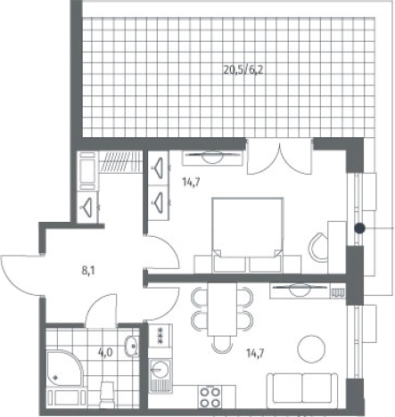 . Вариант № 7262596, 0, площадь - 41.5 квм, цена 22046000 рублей