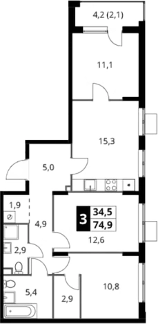 Купить трехкомнатную квартиру в ЖК 1-й Шереметьевский в Химках. Вариант № 9822251, 0, площадь -  квм, цена 19548900 рублей