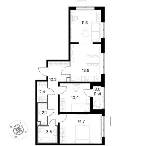 Купить трехкомнатную квартиру у метро Домодедовская в Видном. Вариант № 10221466, 0, площадь -  квм, цена 17893980 рублей