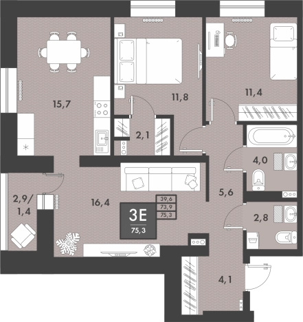 Купить квартиру в ЖК ООО Строительная Компания Энергожилстрой в Чите. Вариант № 124574, 0, площадь -  квм, цена 14705200 рублей