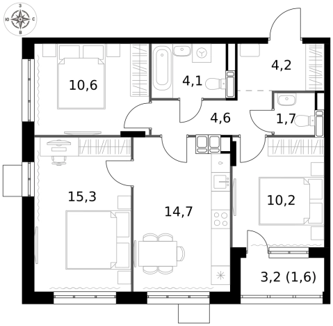 Купить трехкомнатную квартиру у метро Шипиловская в Москве. Вариант № 9654643, 0, площадь -  квм, цена 23677800 рублей