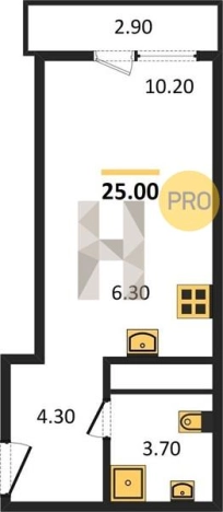 . Вариант № 62413, 0, площадь - 25 квм, цена 2109940 рублей