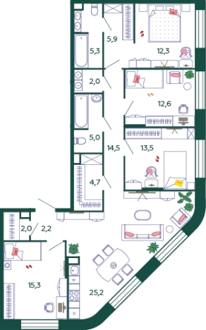 Купить многокомнатную квартиру в ЖК Shagal в Москве. Вариант № 6058186, 0, площадь -  квм, цена 78223075 рублей