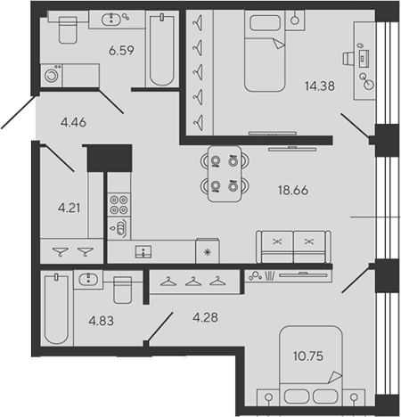 Купить трехкомнатную квартиру в ЖК BASHNI ELEMENT в Санкт-Петербурге. Вариант № 4162260, 0, площадь -  квм, цена 30474336 рублей