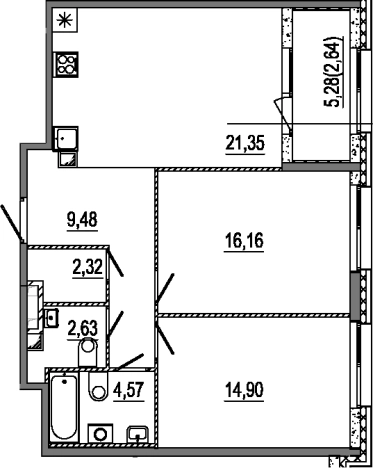 Купить трехкомнатную квартиру в районе Московский в Санкт-Петербурге. Вариант № 6641055, 0, площадь -  квм, цена 25177000 рублей