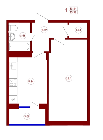 Купить однокомнатную квартиру в ЖК Авиапарк в Воронеже. Вариант № 10958790, 0, площадь - квм, цена 4174840 рублей