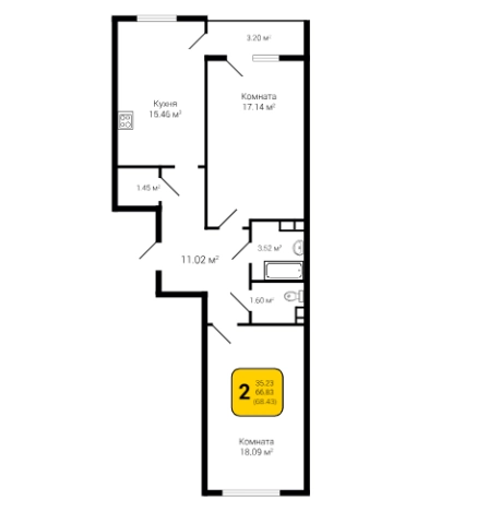 Купить двухкомнатную квартиру в ЖК Квартал 45 в Воронеже. Вариант № 90359, 0, площадь -  квм, цена 9210678 рублей