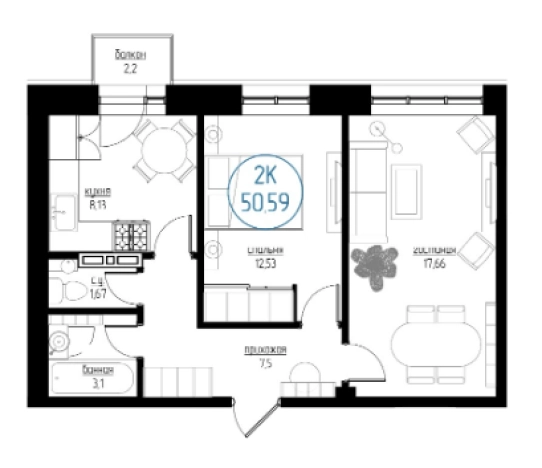 Купить двухкомнатную квартиру на улице Профсоюзная в Иркутске. Вариант № 82223, 0, площадь -  квм, цена 4435000 рублей