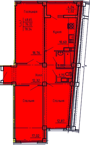 . Вариант № 8918700, 0, площадь - 78.34 квм, цена 5993010 рублей