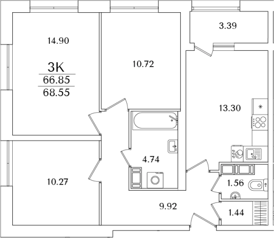 Купить трехкомнатную квартиру в районе Калининский в Санкт-Петербурге. Вариант № 6242473, 0, площадь -  квм, цена 20939470 рублей