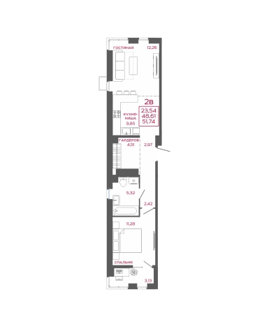 . Вариант № 140693, 0, площадь - 51.74 квм, цена 4760080 рублей
