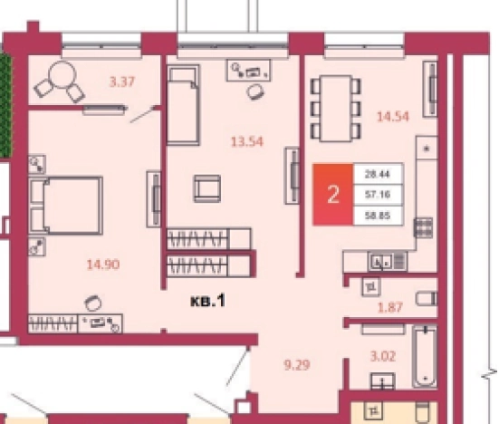 Купить двухкомнатную квартиру в Тульской области. Вариант № 74230, 0, площадь -  квм, цена 7356250 рублей