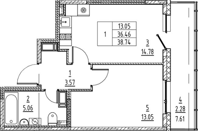 . Вариант № 7568527, 0, площадь - 36.46 квм, цена 9265407 рублей