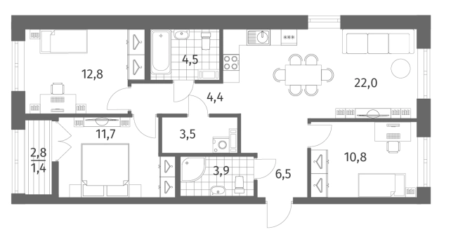 Купить многокомнатную квартиру в новостройках у метро Проспект Ветеранов в Ленинградской области. Вариант № 5258153, 0, площадь -  квм, цена 14352000 рублей