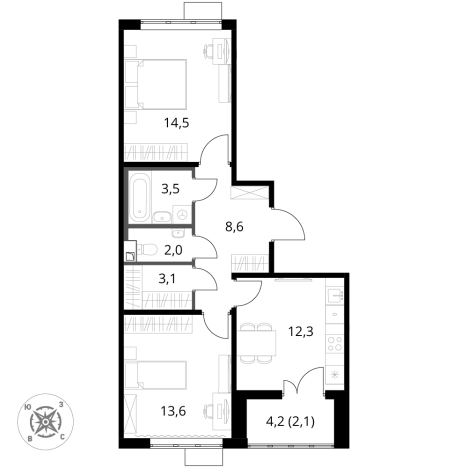 Купить двухкомнатную квартиру в ЖК 1-й Шереметьевский в Химках. Вариант № 9825345, 0, площадь -  квм, цена 18871170 рублей