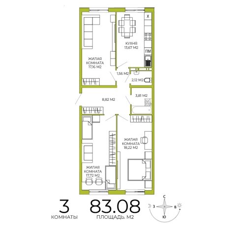Купить трехкомнатную квартиру на вторичке в ЖК Жилой комплекс "Лугометрия" в Пензе. Вариант № 115925, 0, площадь -  квм, цена 7726440 рублей