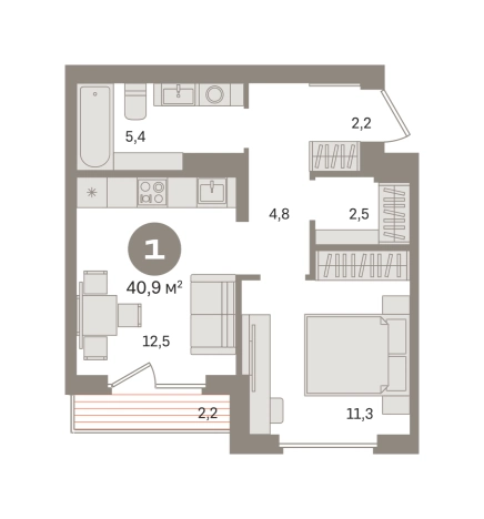 . Вариант № 8498120, 0, площадь - 40.9 квм, цена 8640000 рублей