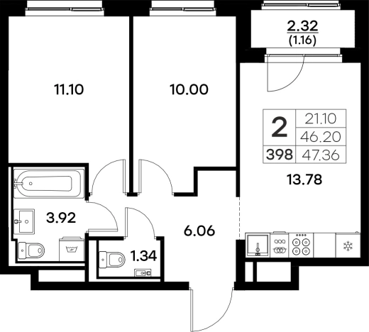 Купить двухкомнатную квартиру в ЖК Glorax Октябрьский в Владимире. Вариант № 134139, 0, площадь -  квм, цена 6639999 рублей