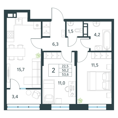 Купить двухкомнатную квартиру в новостройках в Микрорайоне Хороший, Чита в Чите. Вариант № 138052, 0, площадь -  квм, цена 8291920 рублей